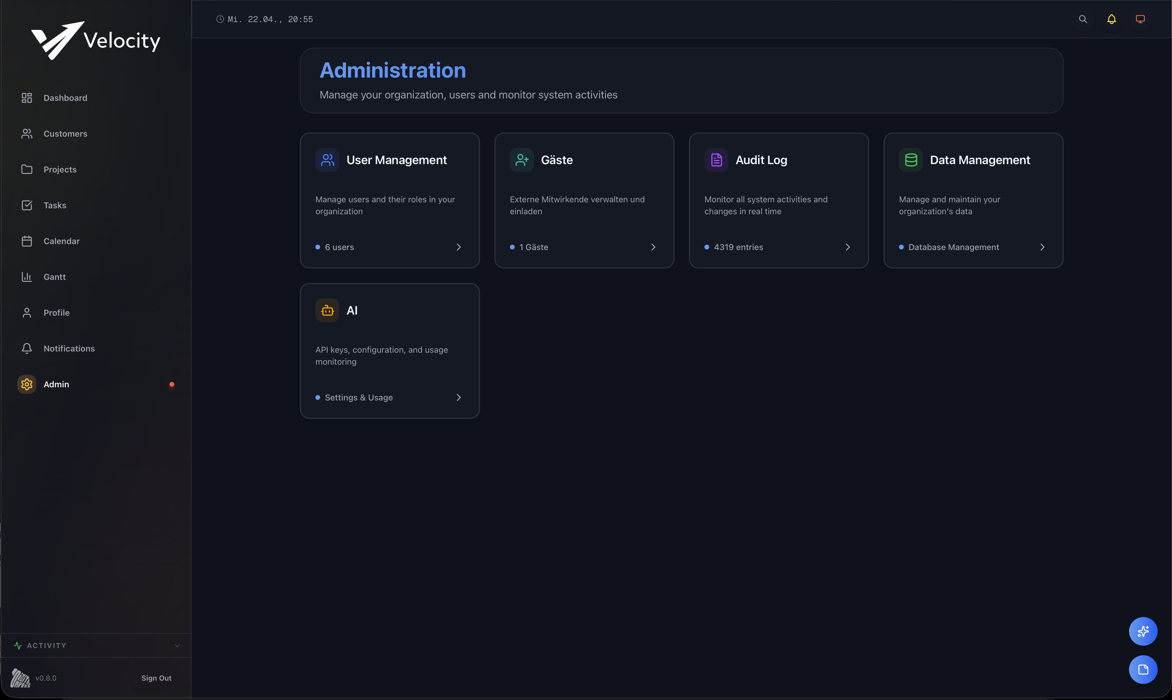 Velocity Admin