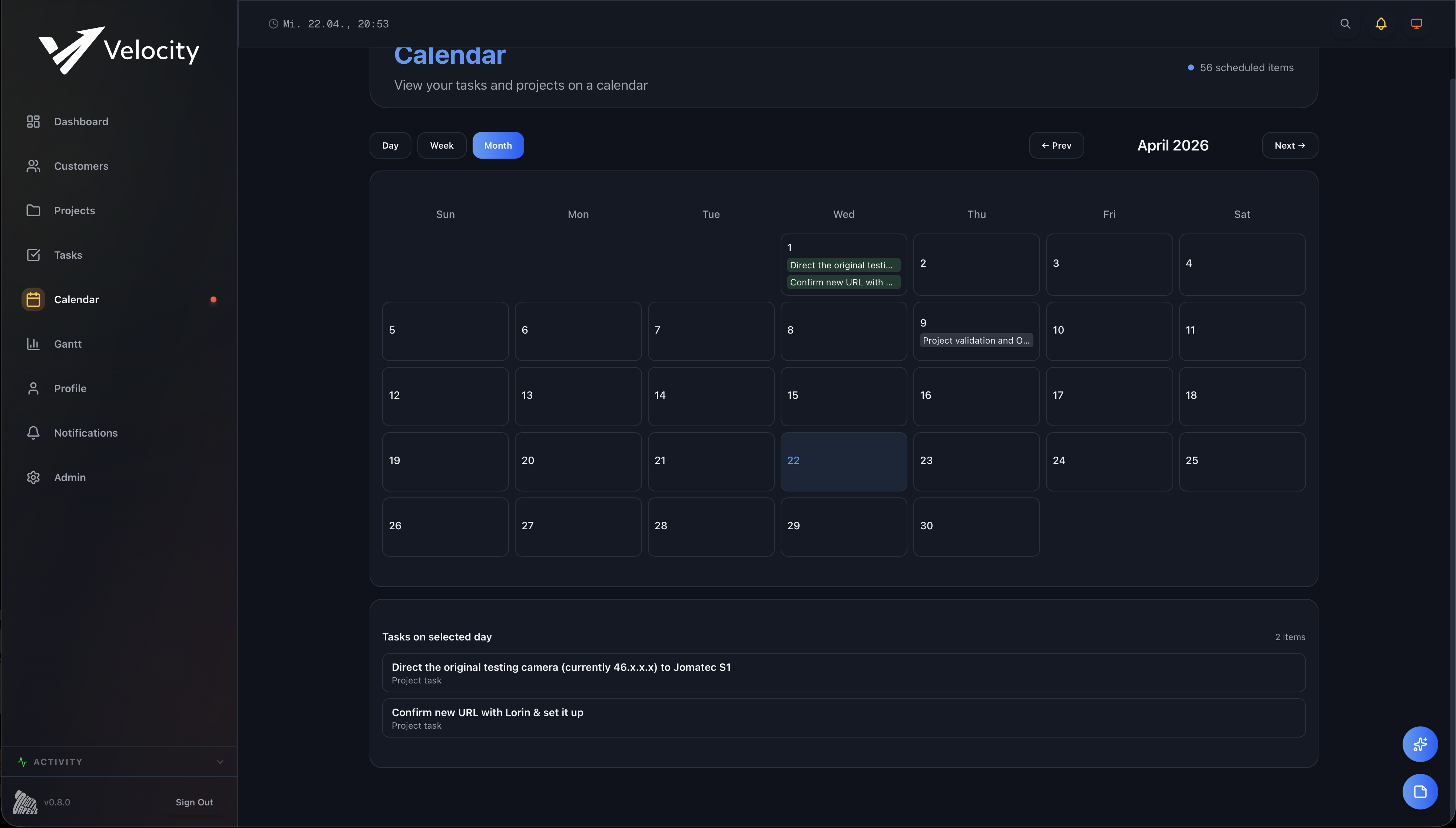 Velocity Calendar