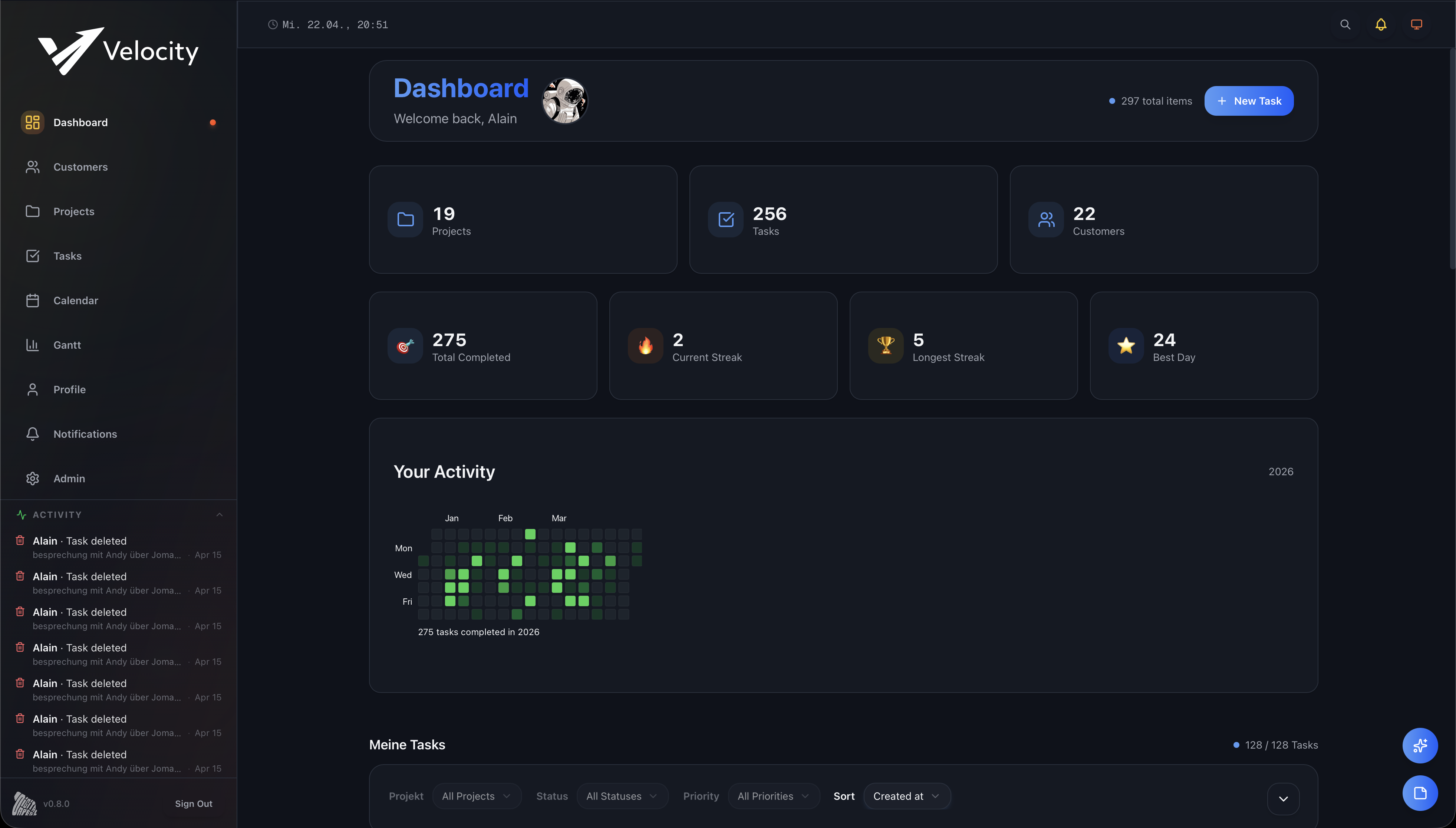 Velocity Home Dashboard
