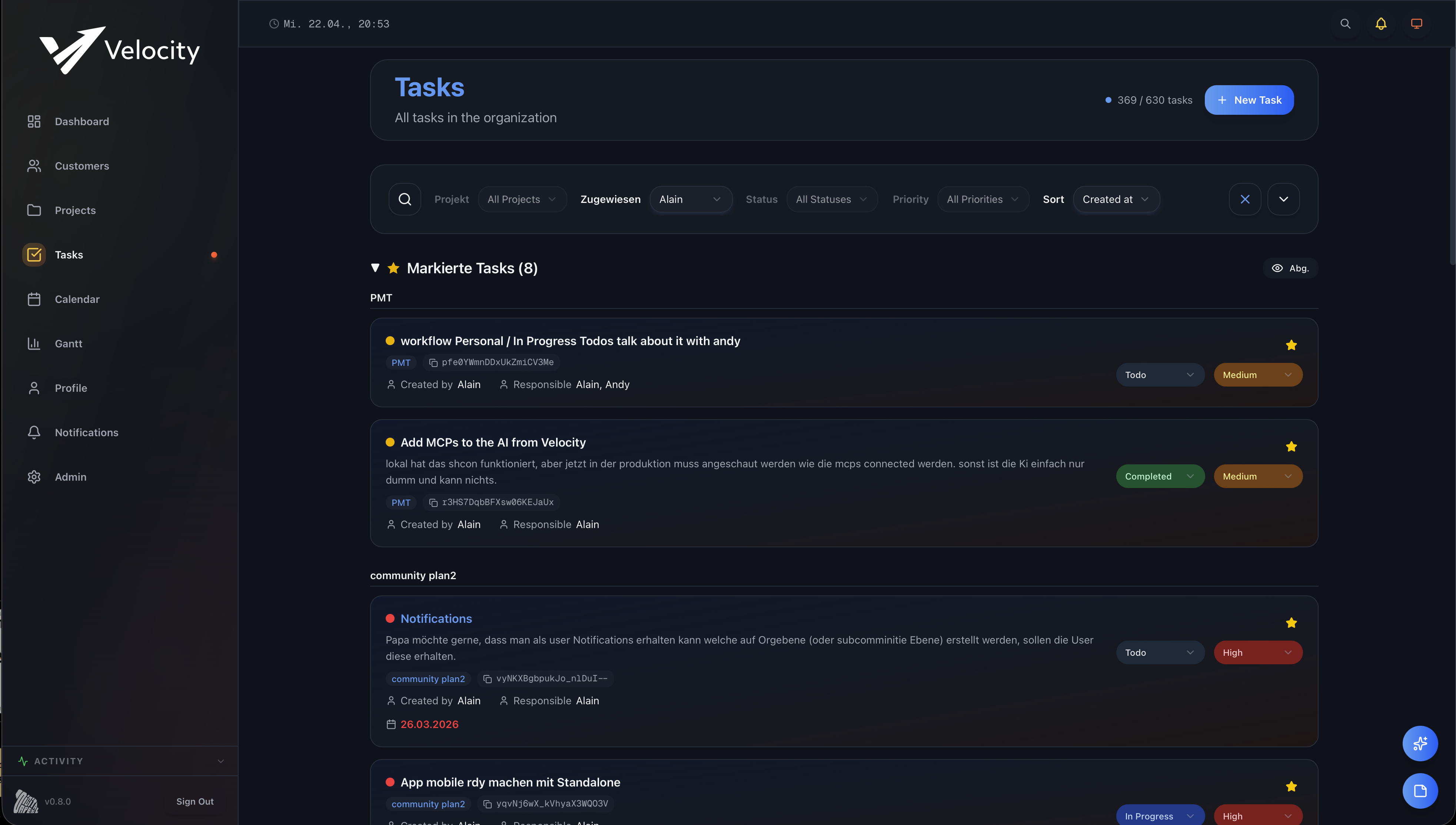 Velocity Tasks